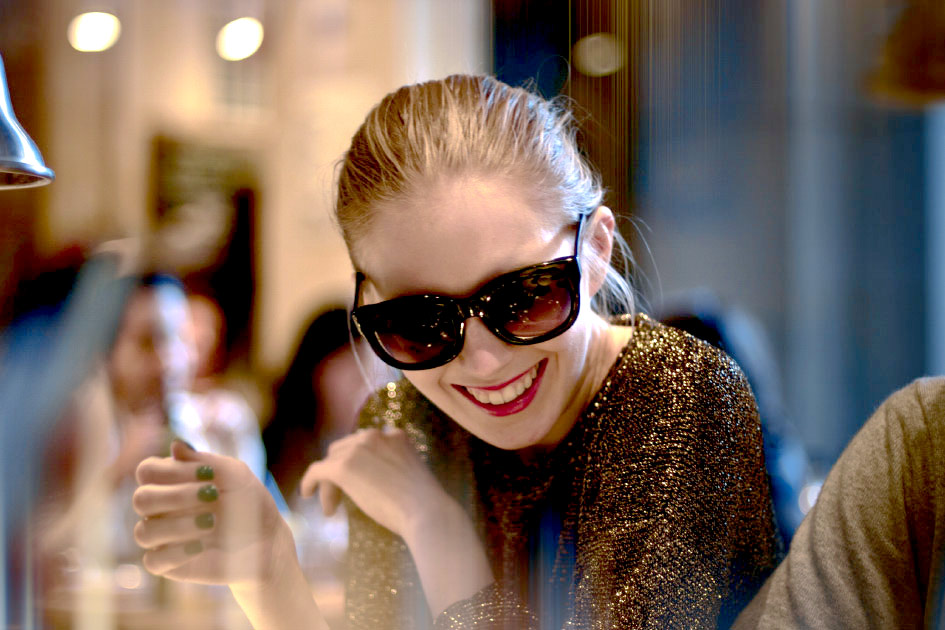 Carolina Engman Artist Danny Roberts photo of Swedish Blogger Carolina Engman Fashionsquad at new york Fashion Week in coffee Shop